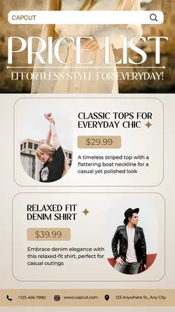 Women Fashion Pricelist Instagram Story