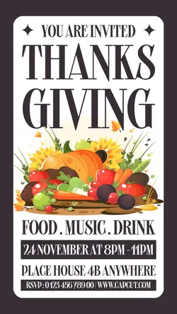 Thanks Giving Invitation Instagram Story Black Brown Flat