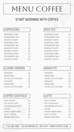 Beverage Menu Coffee Instagram Story