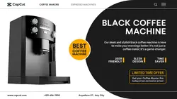 Electronic Coffee Machine Promo Twitter Post Black and White Style