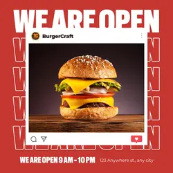 Red Modern Opening Burger Store Instagram Post