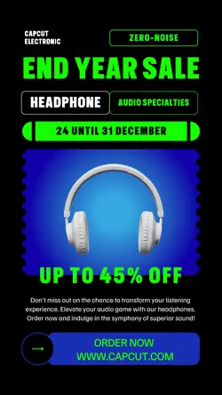 Black Yellow Modern End Year Sale Headphone Instagram Story