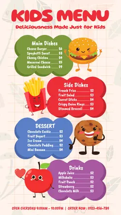 Food & Beverage Kids Menu Instagram Story
