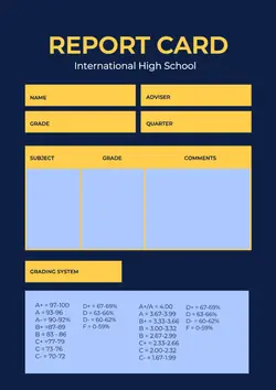 Non-marketing Report Card Minimalist Yellow Blue