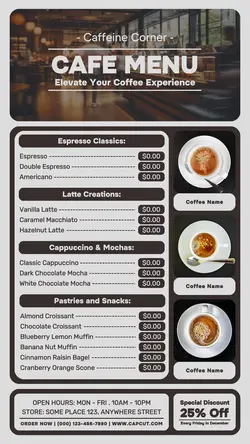Non-marketing Menu Coffee Shop