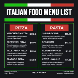 Italian Food Menu List Promotion Instagram Post
