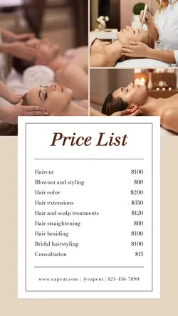 Beauty Salon Price List Instagram Story