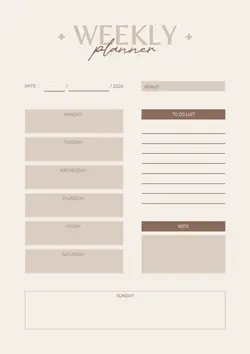 Non-marketing Weekly Planner & Schedule 2024 Brown Minimalist