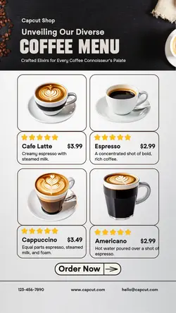 Beverage Coffee Menu Instagram Story