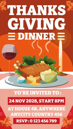 Thanks Giving Invitation Instagram Story Orange Flat
