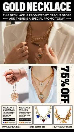 5 Multi-product Image Jewelry Gold Necklace Promotion Instagram Story Cream Black Minimalist