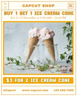 Food Buy 1 Get 1 Ice Cream Cone Display Portrait Instagram 