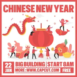 Event Chinese New Year Promotion Instagram Post Red Flat Modern