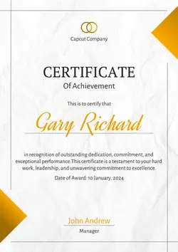 Non-Marketing Award Certificate