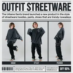 Outfit Streetware Product Display Instagram Post Gray Black Minimalist