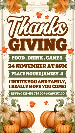 Thanks Giving Invitation Instagram Story Cream Reto