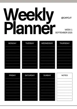 Non-Marketing Weekly Planner Black Minimalist