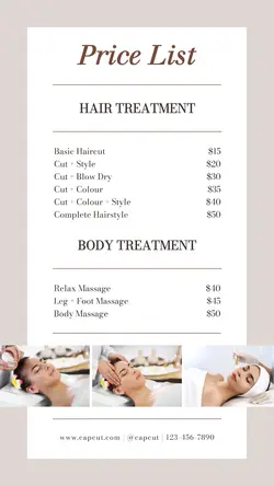 Beauty Salon Price List Instagram Story