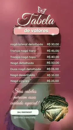 Tabela de valores 