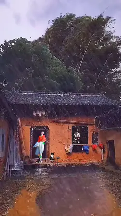 In the heavy rain