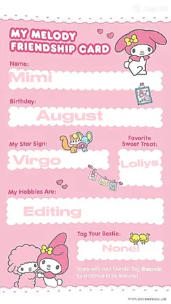 દ my Melody card ૩