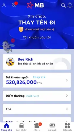 Thay tên + stk