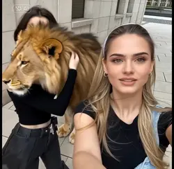 Hugging lion