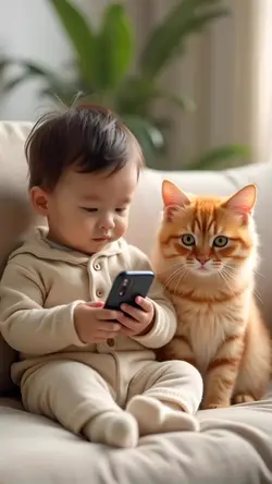 baby & cat laughing