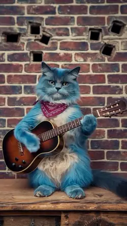 blue cat play guitar