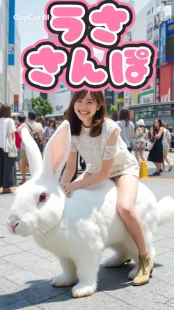 巨大なウサギと散歩 AIエフェクトです