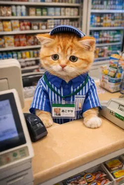 コンビニ子猫店員が給料を減らされた