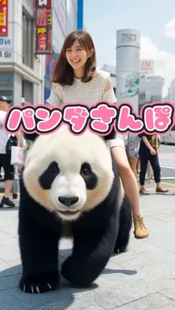 巨大なパンダと散歩 AIエフェクトです