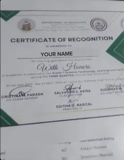 HONOR CERTIFICATE