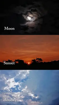 moon, sunset, clouds