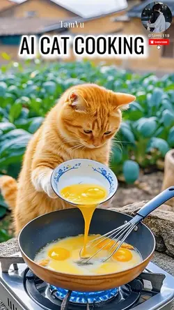 Cute cat cooking