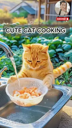Cute cat cooking