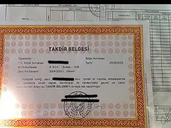 Takdir Belgesi.