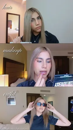 hair, makeup, outfit