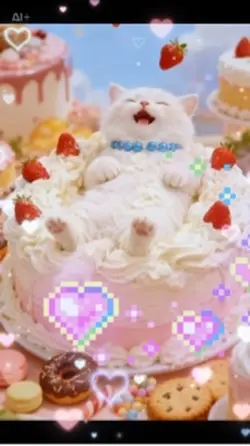 子猫　ケーキのベットテンプレート