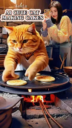 CUTE CAT MAKING CAKE