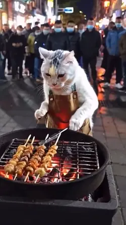 Cat making BBQ