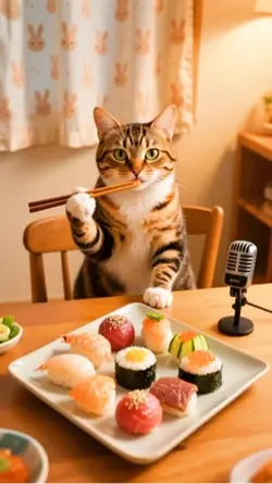 Cat eating shusi 