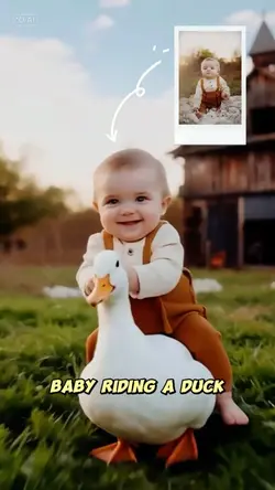 baby riding a duck