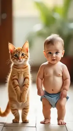 dancing baby and cat