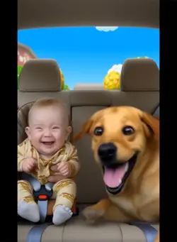 Baby and dog laughin
