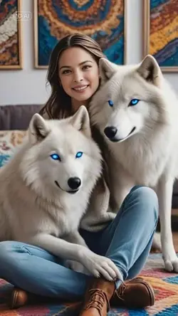 Hugging white wolf