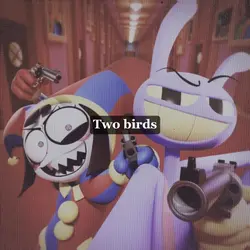 Two birds on a wire.