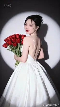 váy trắng cầm hoa