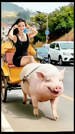 Pig pulling a cart