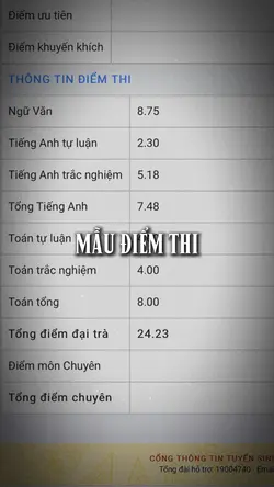 Mẫu điểm thi TS10